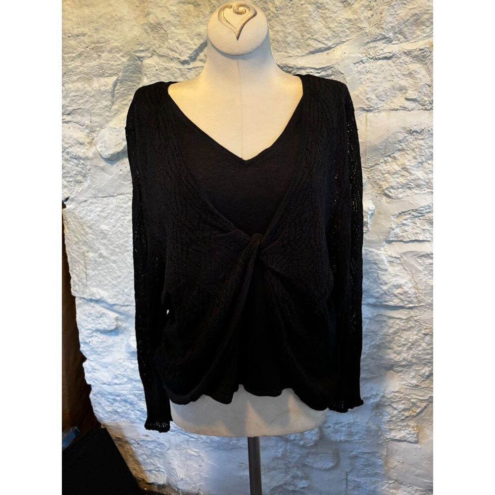 Sigrid Olsen Linen Blend Layered Sweater Draped Twist Front Open Knit Top XL